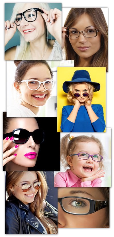Das Bild zeigt 8 Brillenmodelle für Frauen und Mädchen